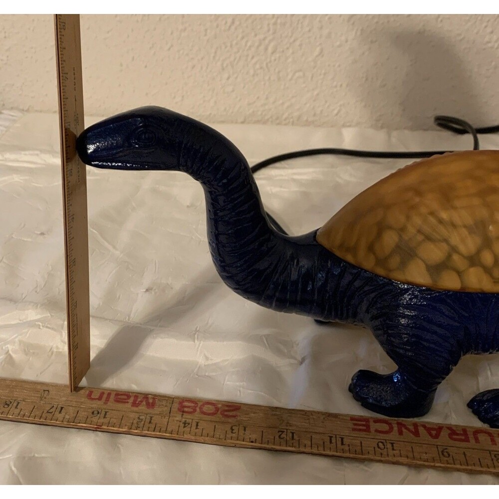 Vintage Blue Dinosaur Lamp Glass Shell Cast Metal Nightlight READ - Picture 5 of 16